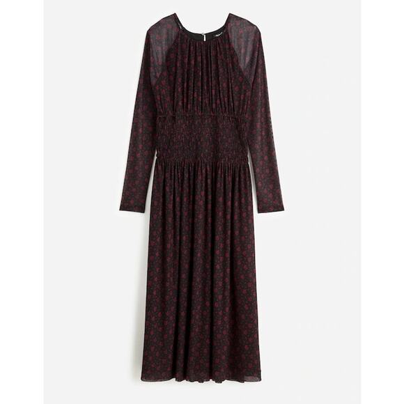 MADEWELL Black Red Smocked Midi Floral Print Sheer Lined Dress size XXL - Picture 15 of 15